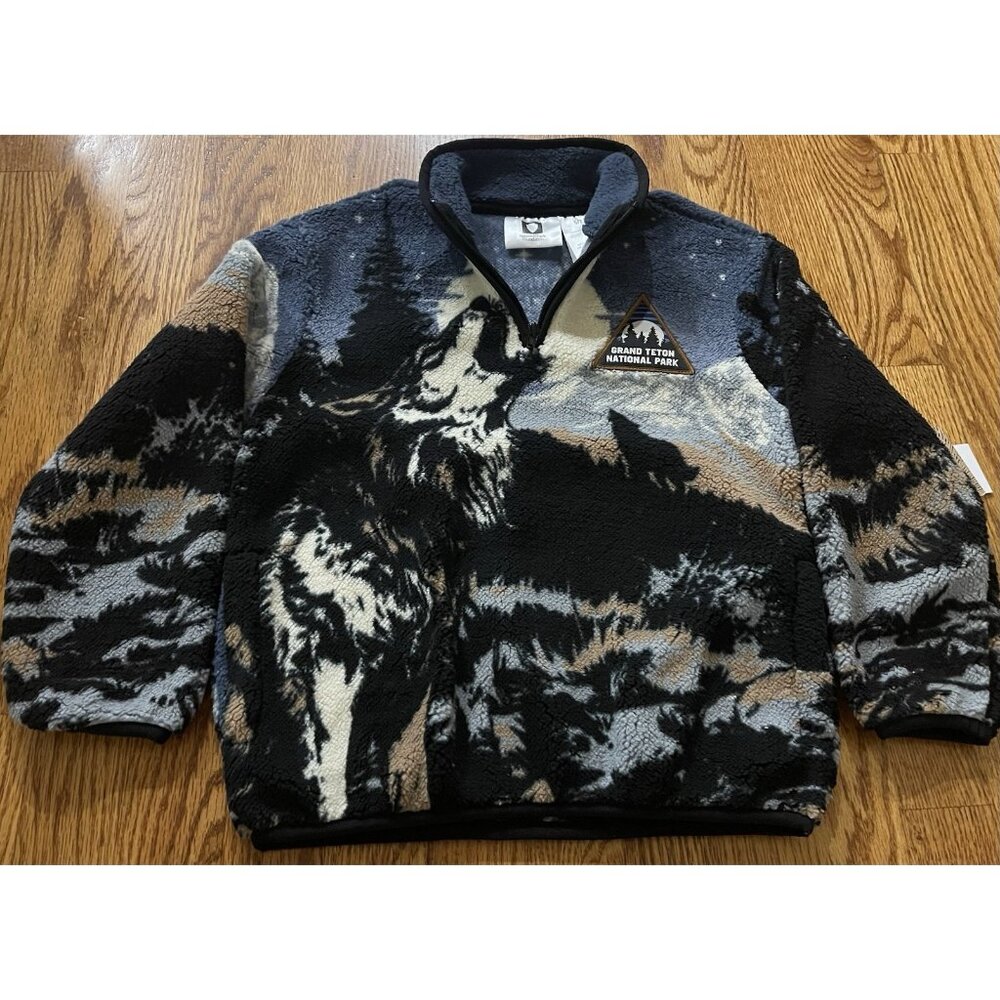 Grand Teton National Park Sweatshirt Boys Pullover Size 6/7 Sherpa Wolf 1/4 Zip - Picture 4 of 9